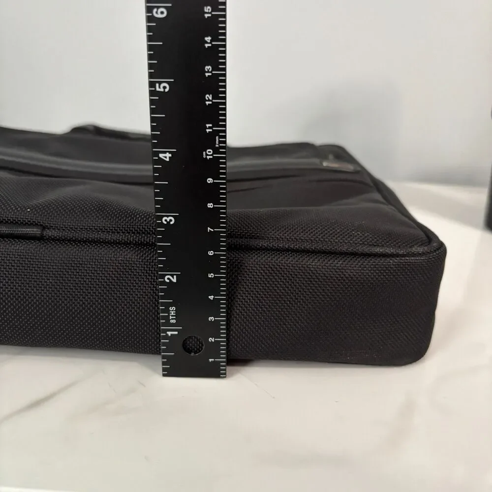 TUMI Black Ballistic Nylon Slimline Padded Laptop Bag Black Leather Handles